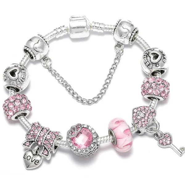 Baopn European Rosa Hjärta Till Hjärta Pärlor Charm Armband För Kvinnor Fit Varumärke Armband & Bangle Par Smycken Dropshippning 012 19cm