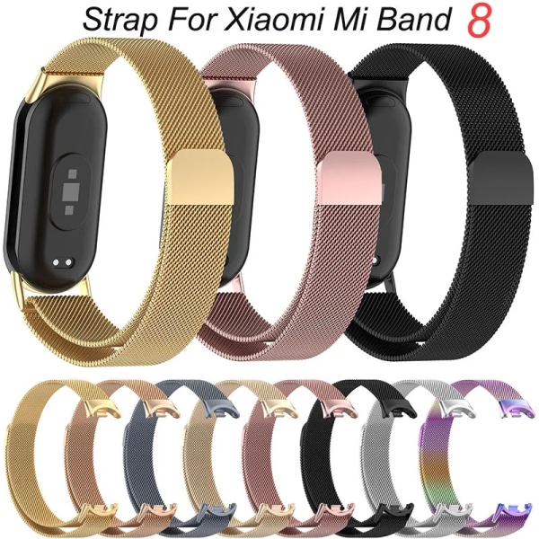 Rem för Xiaomi Mi Band 8 Smartwatch Ersättningsarmband Metall magnetiskt armband för Mi Band 8 NFC Tillbehör Grey 2 Mi band 8