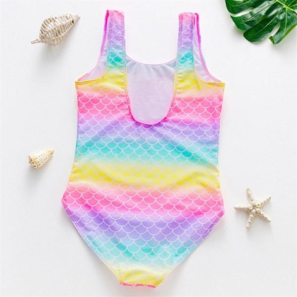 Flickor One Piece Backless Baddräkter Little Mermaid Fish Scale Summer Fashion Barn Badkläder rainbow 4Y