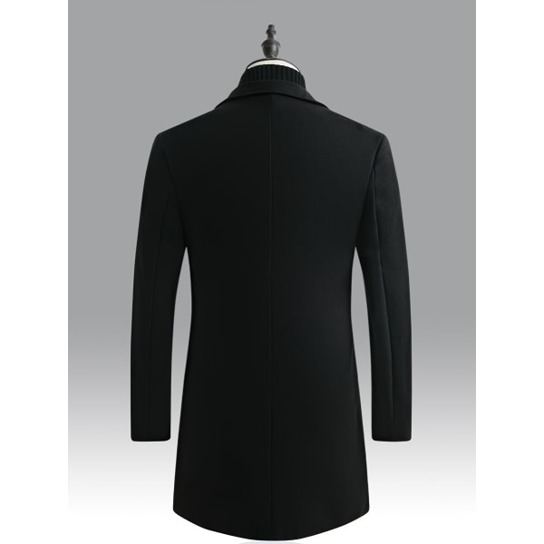Klassisk design trenchcoat, mäns semi-formella Button Up Lapel Overcoat för höst och vinter verksamhet Black XL(52)