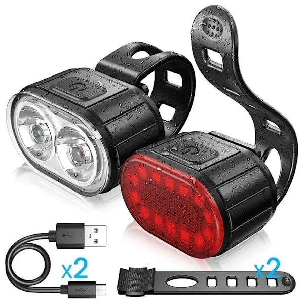 Cykel Cykel Foran Baglygte Sæt Cykel USB Opladning Forlygte Lys MTB Vandtæt Baglygte LED Lygte Cykel Tilbehør White-2PCS-A