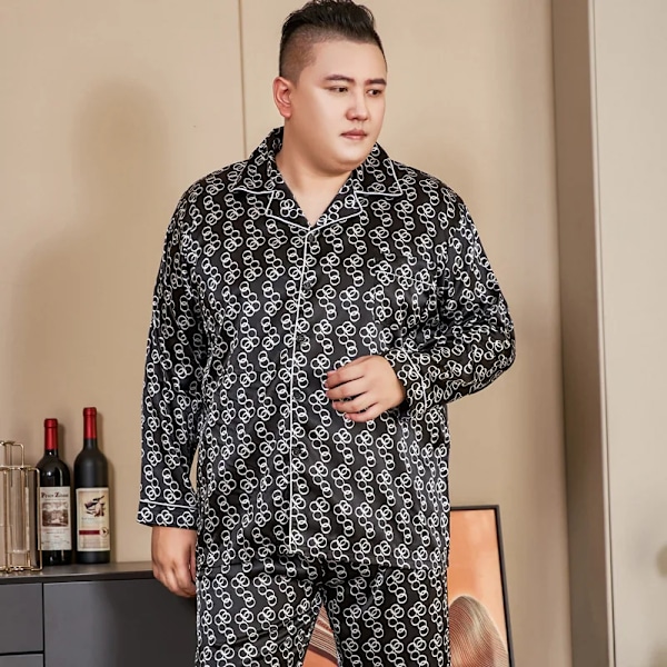 5Xl Stor Storlek Pyjamas För Män 165Kg Vår Sommaren Ice Silk Satin Cool Pyjamas Man Set Casual Loose Lyx Print Sömnkläder Pijamas 20 5XL(130-165kg)