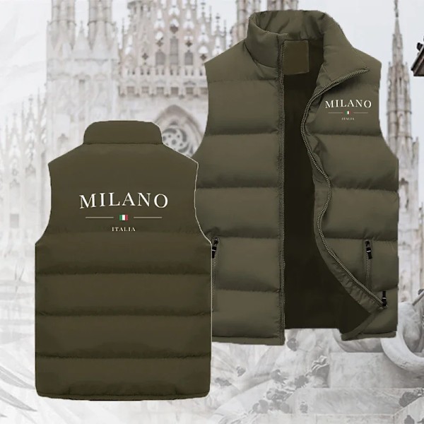 Mænds Høj kvalitet Luksus Vestejakke Milano Print Varmt Vindtæt Sports Dunjakke Vandafvisende Vandreture Ærmeløs Jakker Army Green 02 Size 4XL