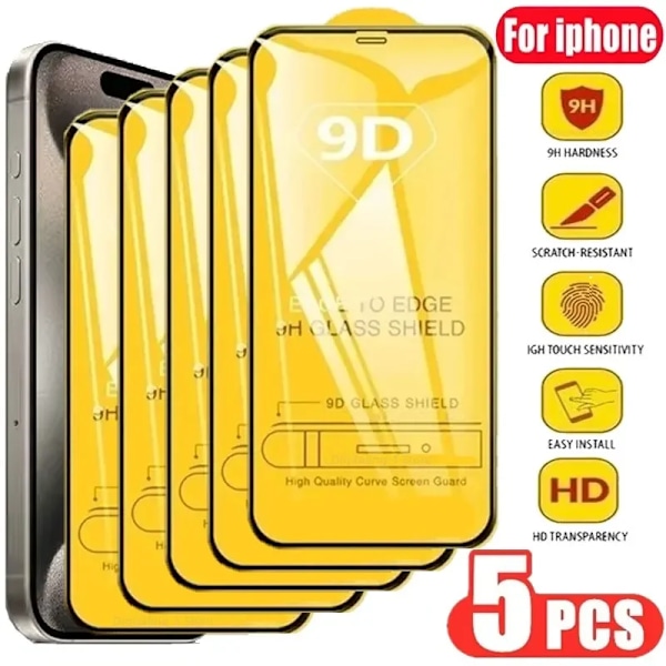 5Pcs 9D Skyddsglas Skärmskydd För Iphone 14 13 12 11 Pro Max Mini 7 8 Plus Härdat Glas Iphone 11 15 Xr Xs Max For iPhone 11 Pro 5 PCS