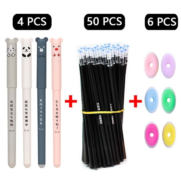 60 Pcs/Set Kawaii Raderbara Pennor 0.5Mm Gel Penna Opermeable Gel Bläck Kontor Skol Skrivning Förpackning Papirpar Black-60Pcs