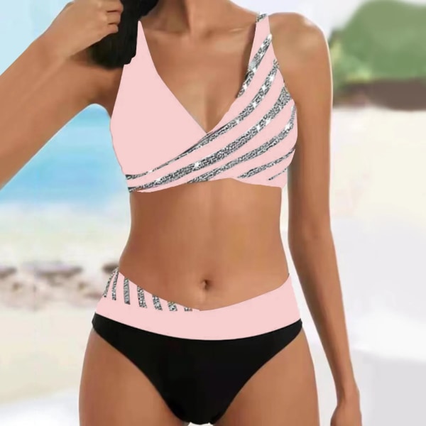 Dambikini delat print Sexiga Hot Diamonds Samla Bikini Baddräkt Sexig och åtsittande Seaside Vacation Badkläder купальник Hot Pink XL