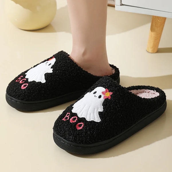 Halloween Style Hem Fluffy Toffpers Kvinnor Vinter Mjuk Sol Plysch House Toffpers Woman Flat Heel Casual Varm Bomull Skor 200 242 black 44-45