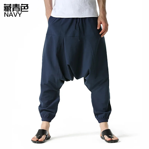 Män Hiphop Harem Byxor Baggy Casual Yoga Loose Drop Crotch Byxor Navy XXXL