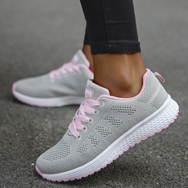 Kvinnors Sneaker 2024 Ny Mode Andas Utbildare Bekväma Sneakers Mesh Tyg Spets Upp Kvinnors Tennis Shos För Kvinnor GPink 38