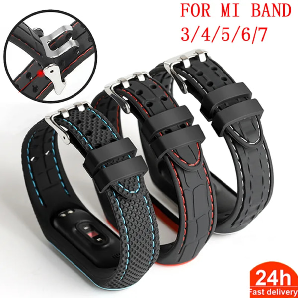 Rem för Mi band 7 6 5 Armband Sportbälte Silikonbyte Smartwatch armband klockarmband för Xiaomi mi band 3 4 5 6 band Black-B For mi band 7