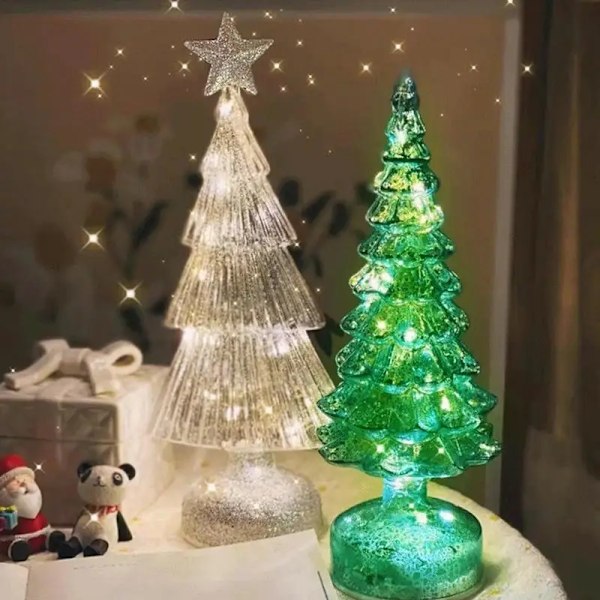 Mini Glas Julgran Med Ljus Belyst Glas Christmas Tree Batteri Används Christmas Tree Night Lights Tabletop Inredningar A Other