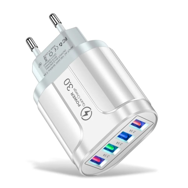 3.1A 4 portar USB reseladdare Snabbladdning QC 3.0 Väggladdning för iPhone 14 13 Samsung Xiaomi Mobil EU-kontakt Laddningsadapter