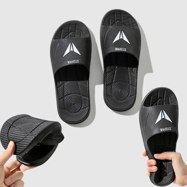 Nye Sommer Mænds Tøfler Casual Udendørs Strand Slips Pvc Blød Sål Hjem Indendørs Flip Flops Anti Slip Badrum Slipp Sandaler Gold arrow 42-43(suggest 41-42)