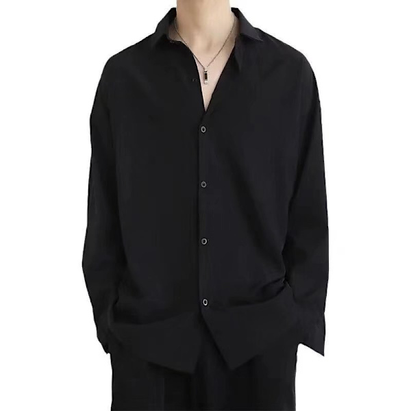 Ny Höstskjorta Mäns Lång Ärm Fall Korean Trend Pu Handika Mäns Rock Casual Män Kläder Höst Kläder Skjorta Pink XL
