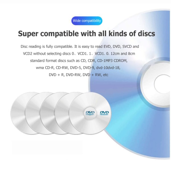 Bärbar USB 3.0 Slim extern DVD CD-brännare Drive Reader Player Optiska enheter för bärbara stationära datortillbehör Blue