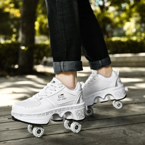 Unisex Four-Wheel Roller Skate Shoes Casual Deformation Parkour Sneakers Kids Skates Stage personalized Sport Roller Skate Shoes multi multi 42 Foot length28cm