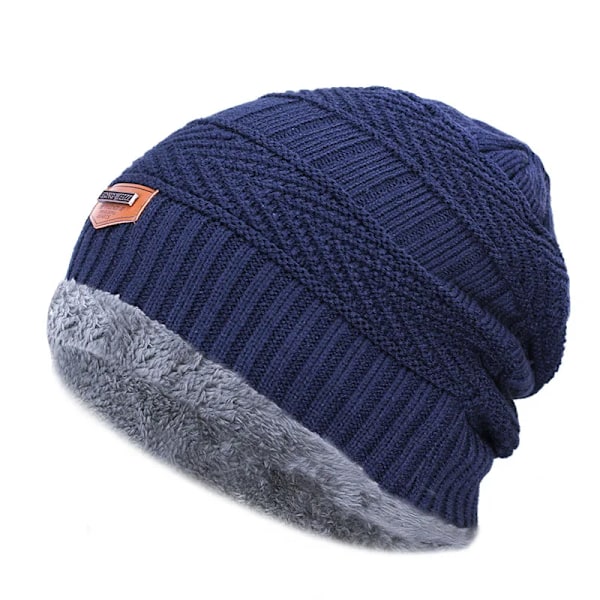 Winter Beanie Hat for Men Knitted Hat Winter Cap Beanie Women Thick Wool Neck Scarf Cap Balaclava Mask Bonnet Hats Blue