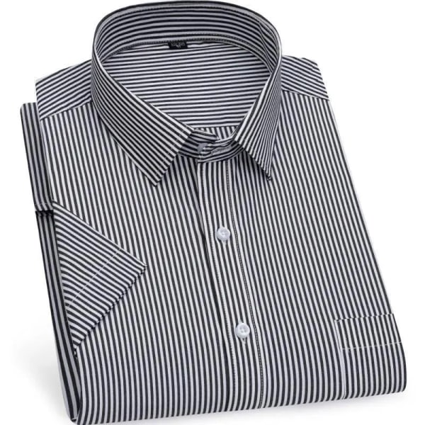 Sommar ny affärskortärmad skjorta för män casual icke-strykning högkvalitativ formell randig klänning som andas smal 4 44