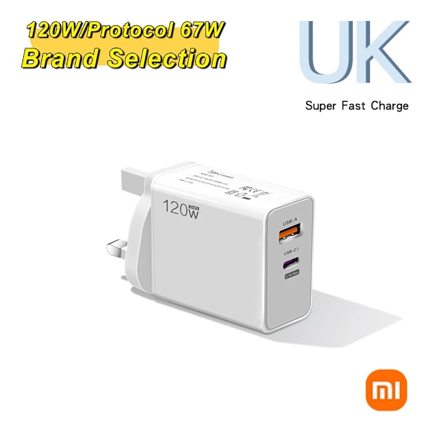 Xiaomi 120W Snabb Laddare Usb Typ C Pd Kabel Eu Hyperladdning Snabbladdning 3.0 Adapter För Samsung Oneplus Pixels Mobiltelefoner UK Charger