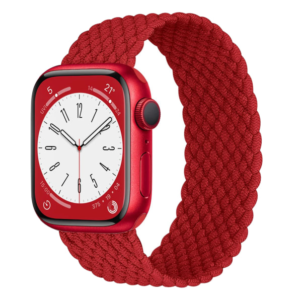 Flätad Solo Armband För Apple Watch Band 45mm 49mm 44mm 42mm 41mm 40mm Nylon Correa Armband iWatch series 9 7 SE 6 8 5 Ultra 4 3 Red S