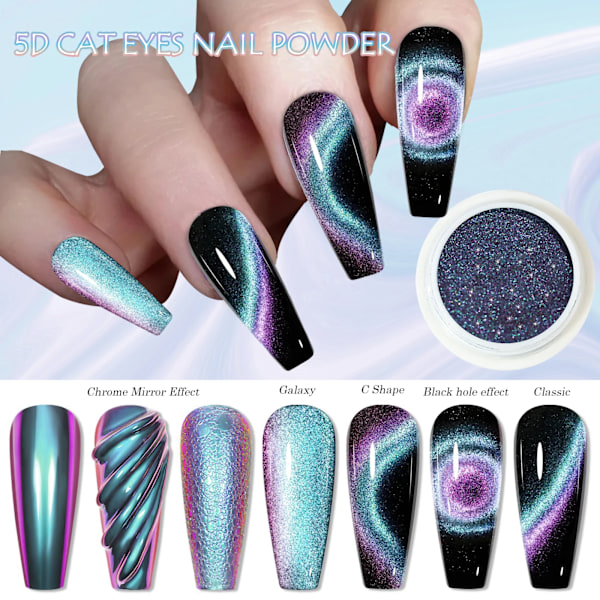 5D Magic Mirror Effekt Katteøje Pulver Magnetisk Negle Glitter Pigment Manicure Holografisk Krom Støv Kan Bruges Med Polish Gel 02