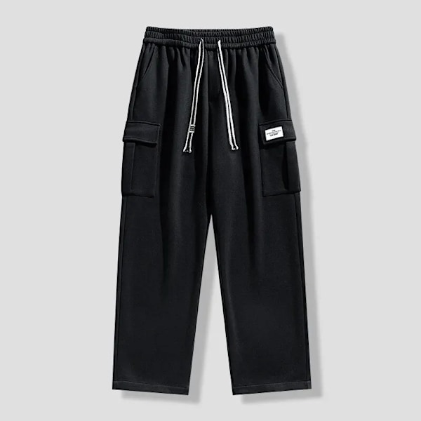 2024 Nya Herrbyxor Casual Höst Och Vinter Streetwear Loose Hip Hop Hane Baggy Jogger Muti- Pockets Svetta Byxor Varma Byxor black XXXL75-80KG