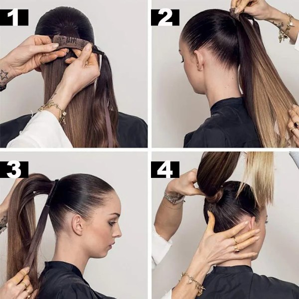 Lisi Girl Syntetiska Hår 22''34'' Lång Rak Ponytail Wrap Runt Ponytail Clip I Hår Extensions Svarta Hair Huvudkläder D13-118 22Inches  55cm