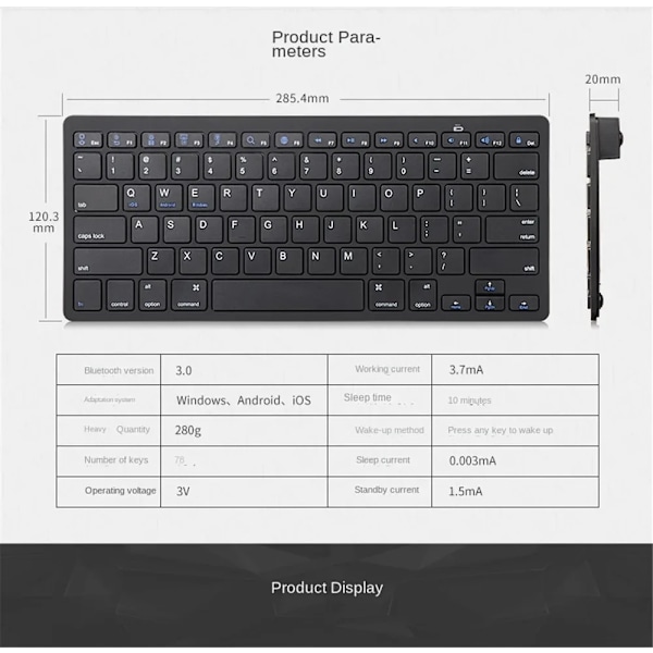 Mini trådlöst tangentbord bärbar Bluetooth PC surfplatta smart mobiltelefon dator DIP 78-tangent för iPad tillbehör DPA tillbehör black