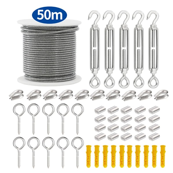 Sgym 56 st/set 50 meter stål PVC-belagd flexibel tråd rep mjuk kabel transparent rostfritt stål kläder diameter 2 mm 50m