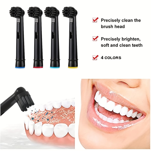 Svarta koltandborsthuvuden SB-17A 20st och 4st mössor, kompatibel med Oral B elektrisk tandborste, framställning med aktivt kolborst