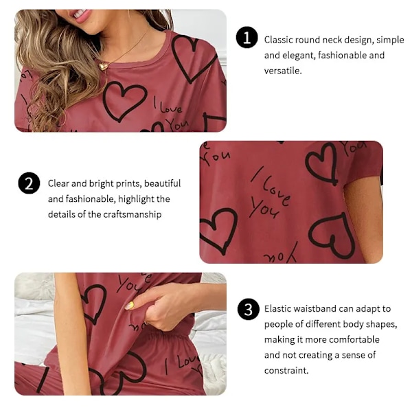 Kvinde Pyjamas Sæt Kort Ærme Skjorte Og Bukser Sovetøj To Stykker Pyjamas Loungewear Nattøj Dame S Pijama Hjem Tøj Tøj Dark Red XL