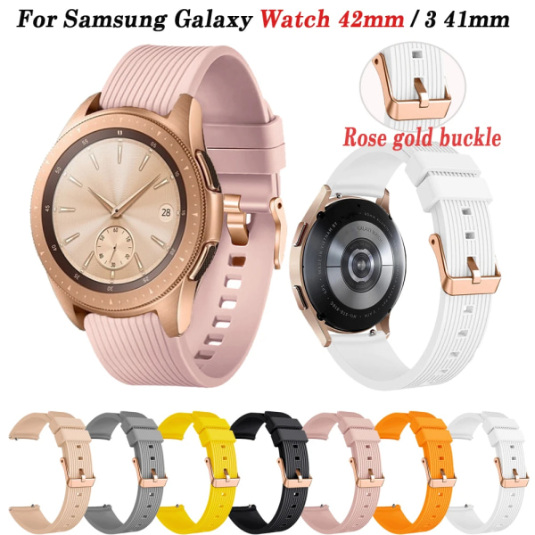 20mm silikonrem för Samsung Galaxy Watch 42mm Watch 4 5 Active 2 40 44mm Classic 42 46mm Rose Gold Spänne Armband Apricot Galaxy Watch 42mm