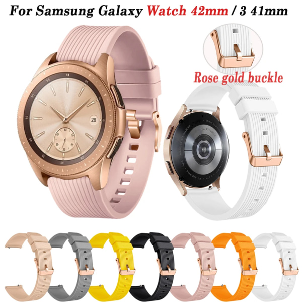 20mm silikonrem för Samsung Galaxy Watch 42mm Watch 4 5 Active 2 40 44mm Classic 42 46mm Rose Gold Spänne Armband Beige Galaxy Watch 3 41mm