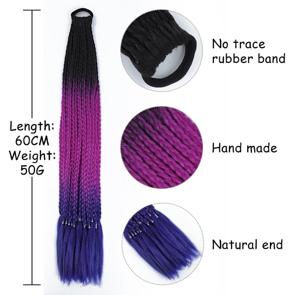 Azqueen Syntetisk Gradient Färg Smutsig Flätad Ponytail 60Cm Elastisk Gummi Band Flätande Pony Sval Hår Förlängning Flickor B47