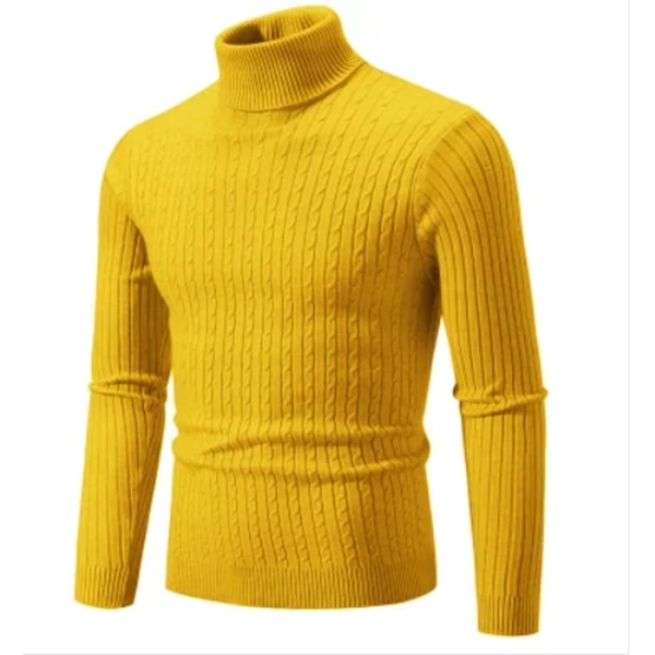 Efterår Vinter Turtlenkracka Pullovers Varm Fast Farve Mænds Trøje Slim Pullover Mænd Strikkede Trøjer Bundskjorte Yellow 3XL     73 to 78kg