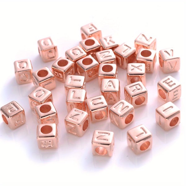 100 st blandade fyrkantiga bokstavspärlor stort hål lösa kubiska alfabetet CCB-pärlor för smyckestillverkning Handgjorda diy-armbandshalsband (0,6 cm/0,24 tum) Rose Golden Color