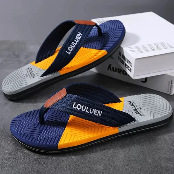 Hög Kvalitet Män Flip Flops Summer Beach Flip Flops Män Mode Andas Lugn Strand Män Tuffar Sommar Utomhus Blue 40