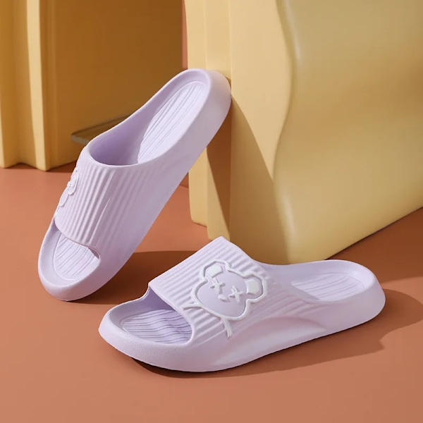 Lyxiga Kvinnor Män Tofflor Fashion Björn Tecknade Flip Flops Inomhus Mjuk Tjock Löst Icke-Slip Sandals. Strand Slipper Nytt Purple 36-37