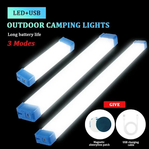 LED Rør Natlys 15/30/50CM Udendørs Camping Lang Stribe Nødlys Bærbar Belysning Rør 3 Gear Usb Genopladelig Lampe 15cm With battery