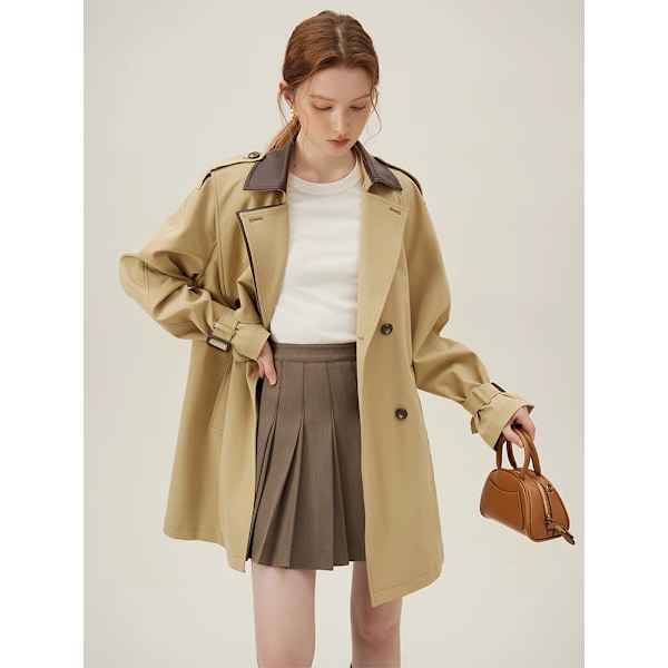 Fsle British Style Khaki Kontraster Mellan Längd Windbreaker Jacket För Kvinnor 2024 Våren Ny Style Loose Trench Coat 24Fs11 083 Khaki XS