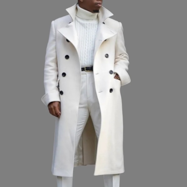 Mäns Trench Rock 2024 Våren Höst Ny Koreanska Mode Slim Fit Dubbel Bröstkappa Mid-Längd Urban Casual Casuale Ullrocka WHITE M