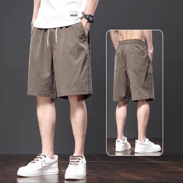 Kesä Ohut Casual Shortsit Shortsit Miehet Muotimerkit Loose Polven Pituus Shortsit 2024 Uusi Kesä Urheilu Merirosvo Shortsit Miehet Khaki 3L
