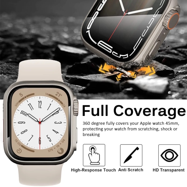 Glas+ Case för Apple Watch 44 mm 45 mm 41 mm 40 mm 42 mm 38 mm Skärmskydd Cover Change Ultra Bumper iWatch Series 8 7 SE 6 5 3 black-orange Series 7 8 9 45MM