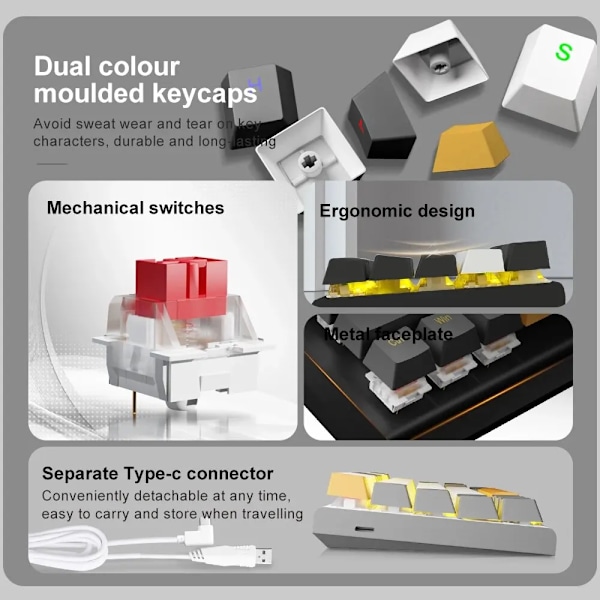 E-Yooso Z11 Usb Mekanisk Gaming Kablar Rött Tangentbord Röd Switch 61 Nycklar Gamer Ryska Brasilianska Portugisiska För Dator Pc Bärbar Dator Z11-WG-EN Red axis