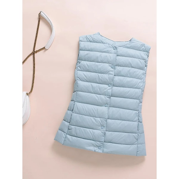 Ultralätt Dunväst för Kvinnor 0-10℃, Nyhet Höst/Vinter 2024, Dam Ankdunväst, Puffer, Fjäderstoppad, Ärmlös, Varma Jackor Pink blue XXL(98cm bust)