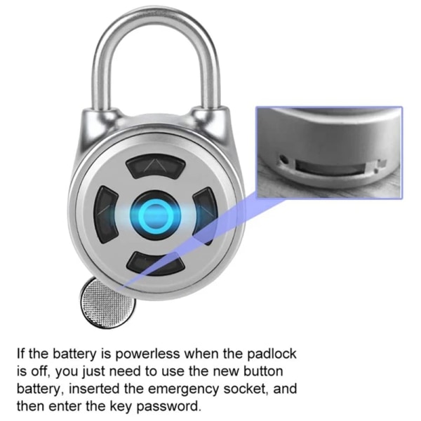 Smart Lösenord Hänglås Tuya Bluetooth APP Elektroniskt Säkerhetslås Nyckellöst hänglås Dörr För Resväska Ryggsäck Cykellås Silver