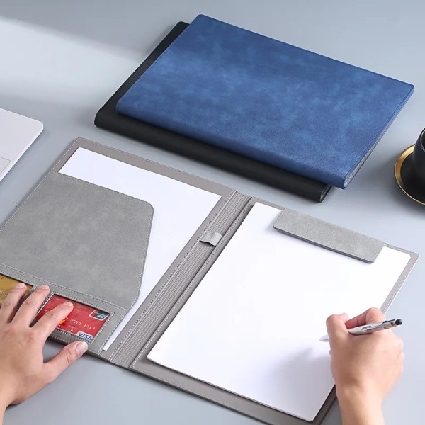 A4 Läder Padfolio Portfolio Herr Fil Mapp Telefon Hållare Dokument Organizer Portfölj Affärsmöte Memo Pad Väska för kontor Type b Grey