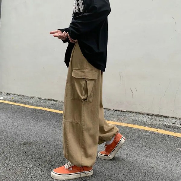 Forår Casual Cargo Bukser Mænd Streetwear Solid Harajuku Løs Lige Bukser Bredben Baggy Bukser Til Mænd Army Green Chinese Size M