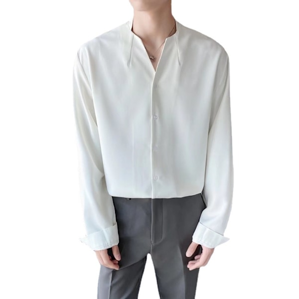 2023 Ny Langærmet Skjorte Mænds Casual Efterår Tynd Trendy Skjorte Trend Sort Tommer Skjorte Mænds Overbeklædning White XL