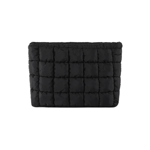 Kvinnors Kosmetisk Väska Bomullsstoppad Quiltat Sminkväska Stor Kapacitet Sminkorganisatör Tote Bag Enfärgad Kosmetisk Handväska black 25x5x16cm